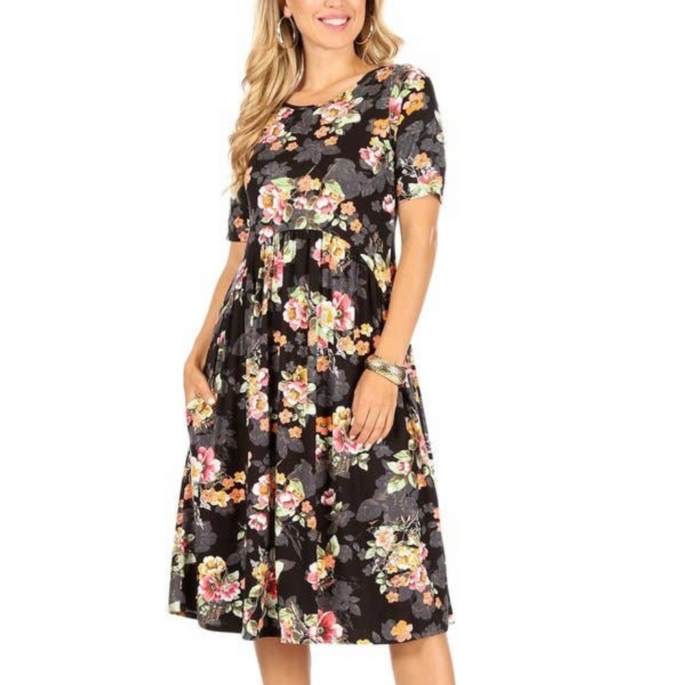 Black floral midi dress
